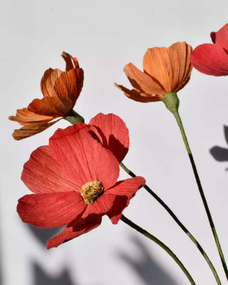 Fleur en papier orange et rouge